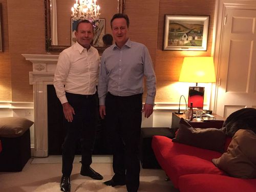 Abbott shows off meetup with David Cameron on social media