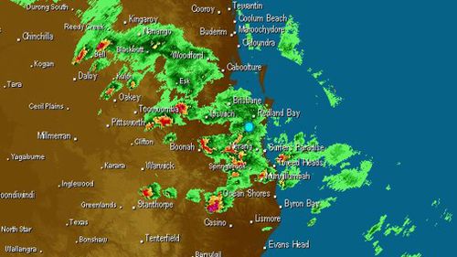 The radar over south-east Queensland at 5.40pm AEST yesterday. (Weatherzone)