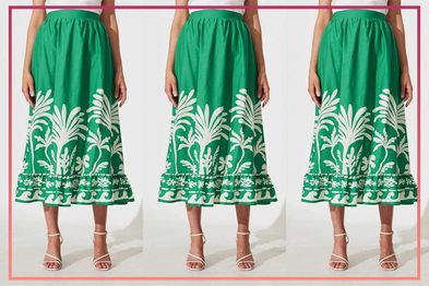 9PR: Finesse Maxi Skirt In Green Border Print Cotton