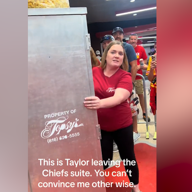 Did Taylor Swift sneak out of Travis Kelce's suite in a popcorn cart?