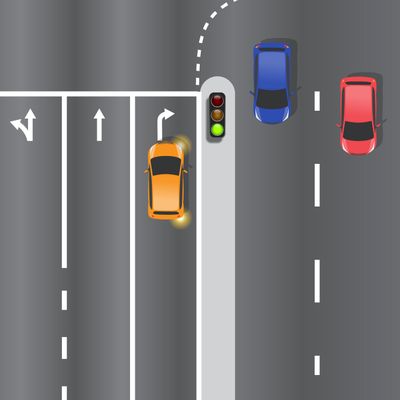Can the driver of the orange car perform a u-turn at this intersection?