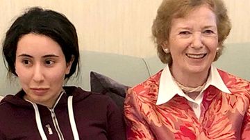 Sheikha Latifa bint Mohammed Al Maktoum and Mary Robinson, a former United Nations High Commissioner for Human Rights and former president of Ireland, in Dubai, United Arab Emirates.