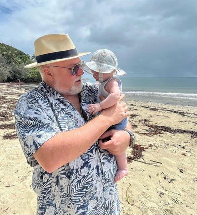 Kyle Sandilands with son Otto during their 2023 summer holiday.