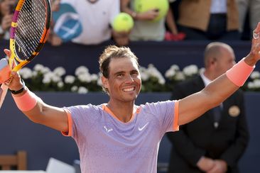 Rafael Nadal of Spain celebrates his first round victory over Flavio Cobolli of Italy on day two of the Barcelona Open.
