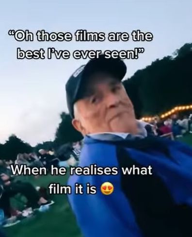 Grandpa gets excited to see The Greatest Showman at outdoor cinema.