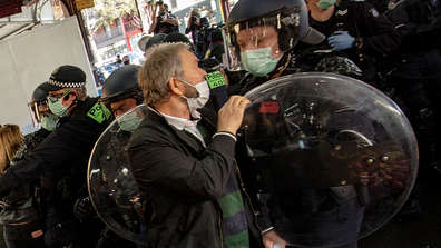 A heavy police presence is seen at the Queen Victoria Market on September 13, 2020 in Melbourne, Australia. (Photo by Darrian Traynor)