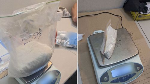 Powders believed to be illegal drugs seized during raids in Sydney over dark web syndicate.