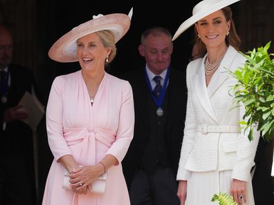 WINDSOR, ENGLAND - JUNE 16: Sophie, Duchess of Edinburgh (L) and Catherine, Princess of Wales (R) attend the Order of the Garter service at St George's Chapel, Windsor Castle on June 16, 2025 in Windsor, England. (Photo by Yui Mok - WPA Pool/Getty Images)