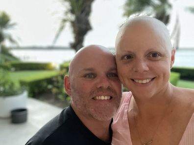 Louise Balfe with her husband during cancer treatment.