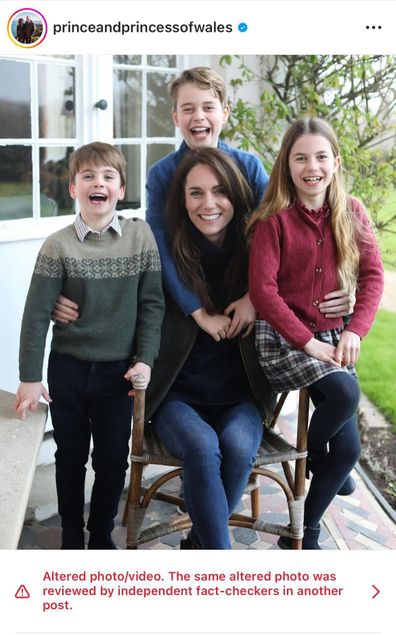 Instagram's image warning on Kate Middleton, the Princess of Wales' photo