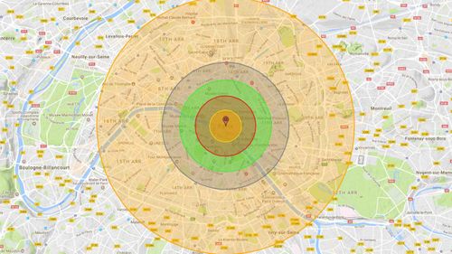The immediate blast zone would level the Louvre and Notre Dame if dropped on Paris. (Nukemap)