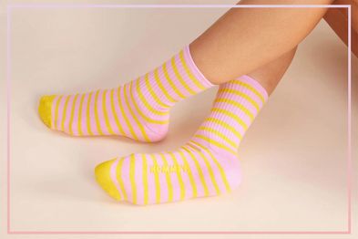 9PR: Hommey Pink Lemonade Stripe Socks﻿