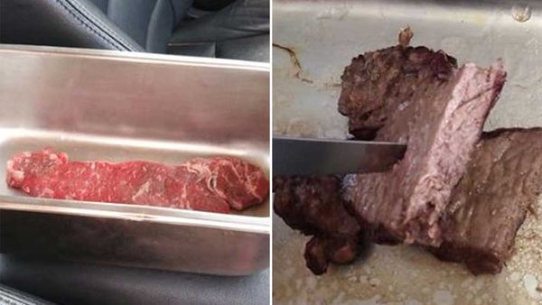 Cooked steak inside parked car