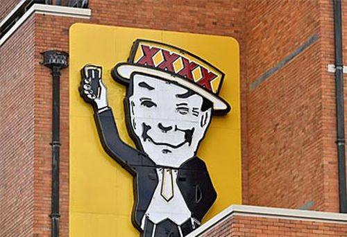 XXXX mascot on side of brewery (AAP)