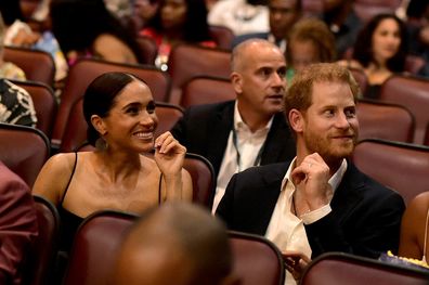 Meghan, Duchess of Sussex and Prince Harry, Duke of Sussex attends the Premiere of Bob Marley: One Love at the Carib 5 Theatre on January 23, 2024 in Kingston, Jamaica. (Photo by Marcus Ingram/Getty Images)