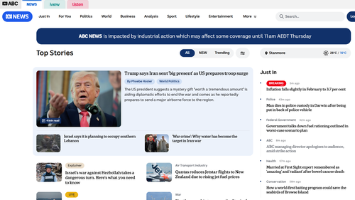 The ABC website told readers coverage would be affected by the industrial action. 