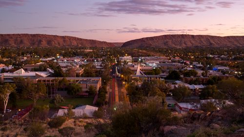 View from Anzac Hill down Hartley St on a fine winter's evening in Alice Springs, Northern Territory, Australia