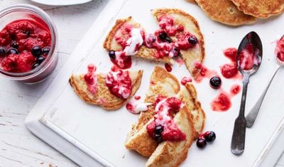 Coconut Pancakes with Blueberry Coulis