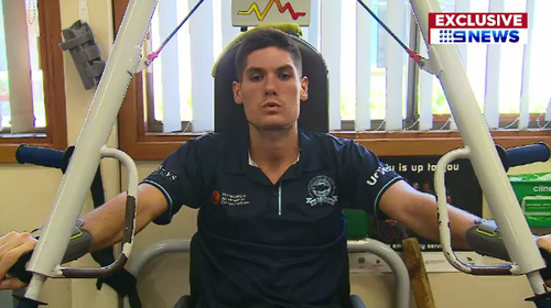 Tai Martin-Page is 'thriving' in his rehabilitation program after he was paralysed in an on-field collision in January. (9NEWS)