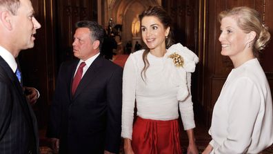 Prince Edward, Earl of Wessex and Sophie, Countess of Wessex talk to King Abdullah of Jordan and Queen Rania of Jordan during a reception in the Waterloo Chamber, before the Lunch For Sovereign Monarchs at Windsor Castle, on May 18, 2012 in Windsor, England.