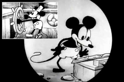 Many people think Mickey's first appearance was in the <i>Steamboat Willie</i> (inset), released in November 1928, though he actually debuted even earlier than that: in May of that year he first appeared in <i>Plane Crazy</i>, produced in the peculiar animation style of the day.<br/><br/>In the 1939 short <i>The Pointer</i>, Mickey lost his button eyes as his appearance changed to resemble his more current design.