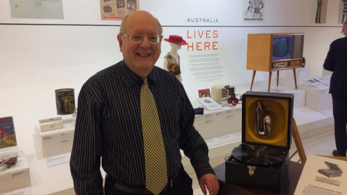 Kevin Poulter with his 1940's portable gramophone. 