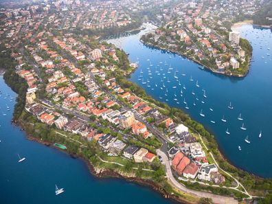 Aerial view of harbour homes in Sydney