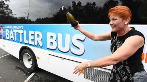 Pauline Hanson christened her 'Battler Bus'. (AAP)