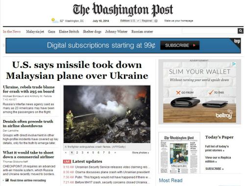 The Washington Post: US says missile took down Malaysian plane over Ukraine
