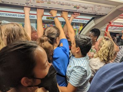A crowded London Tube.