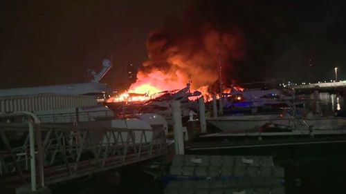 The fire completely destroyed eight expensive boats. (Supplied/ AP)