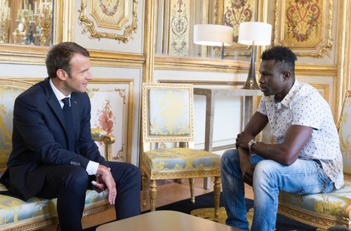 Mr Gassama with Mr Macron in May. (AAP)