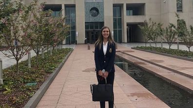 Brittany Higgins on her first day working at Parliament House in Canberra.