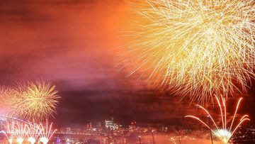 Fireworks light up the sky over Sydney Harbour Bridge during New Year&#x27;s Eve celebration on January 01, 2023 in Sydney, Australia.