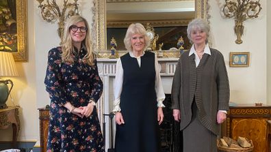 Emma Barnett (left), Duchess of Cornwall (centre) and Diana Parkes (right) at Clarence House