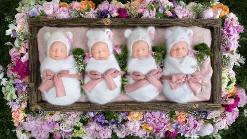 Sleeping quadruplet sisters look like Cabbage Patch dolls