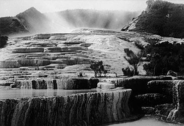 Which volcano's eruption in 1886 destroyed New Zealand's Pink and White Terraces?