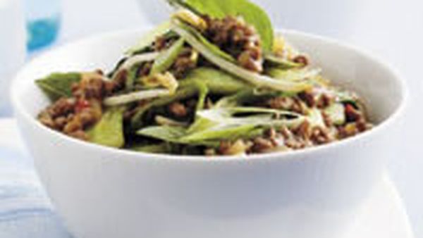 Chilli rice noodles with buk choy