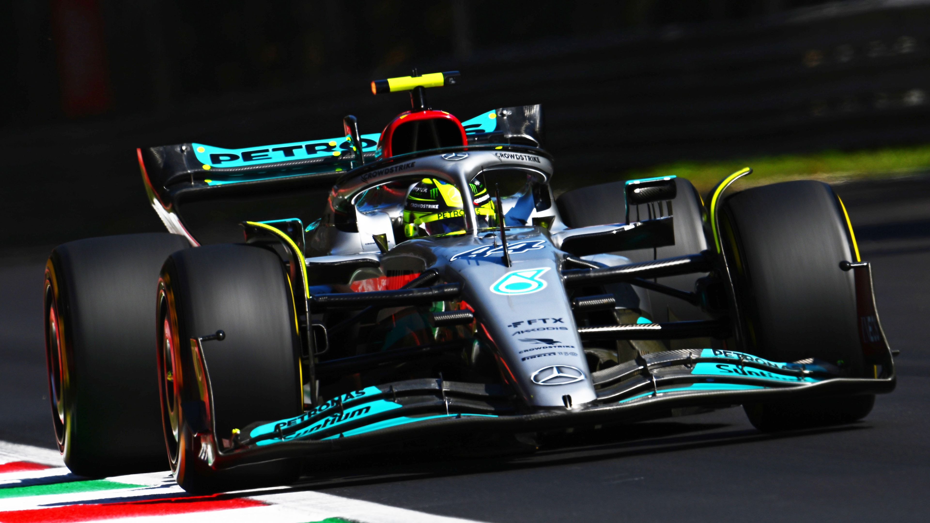 Lewis Hamilton of Great Britain driving the (44) Mercedes AMG Petronas F1 Team W13 on track during final practice ahead of the F1 Grand Prix of Italy at Autodromo Nazionale Monza on September 10, 2022 in Monza, Italy. (Photo by Clive Mason/Getty Images)