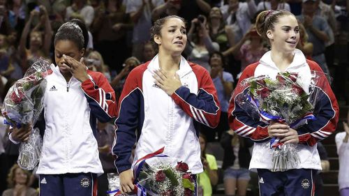 Gabby Douglas, Aly Raisman and McKayla Maroney in 2012. (AAP)