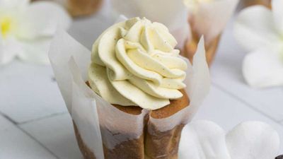 Recipe: <a href="https://kitchen.nine.com.au/2017/11/09/14/34/kirsten-tibballs-tahitian-vanilla-cupcakes" target="_top">Kirsten Tibballs' Tahitian vanilla cupcakes</a>