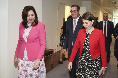 Premier of Queensland Annastacia Palaszczuk, Premier of Victoria Daniel Andrews and Premier of NSW Gladys Berejiklian after a national cabinet press conference at Parliament House in Canberra on  Friday 11 December 2020. 