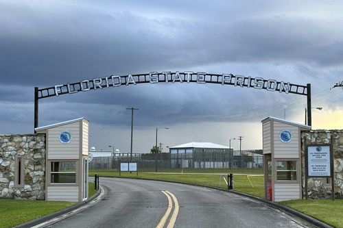 FILE - The entrance to Florida State Prison in Starke, Fla. is shown Thursday, Aug. 3, 2023. (AP Photo/Curt Anderson)