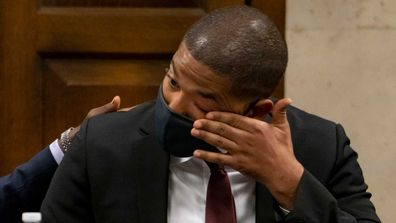 Actor Jussie Smollett wipes away tears after his grandmother testified