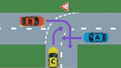 Which car has right of way at the intersection?