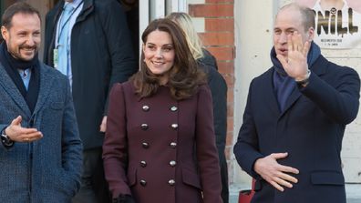 Prince Haakon Magnus of Norway , Catherine, Duchess of Cambridge and Prince William, Duke of Cambridge visiting  the Hartvig Nissen School.