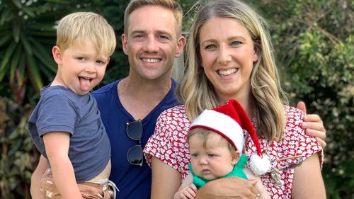 Jess Hardacre, pictured with her husband Cam, and their two children Max (left) and Eve.