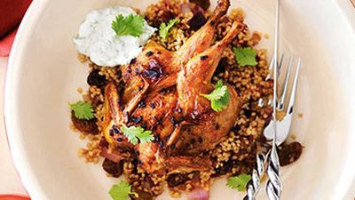 Moroccan quail with coriander yoghurt and couscous