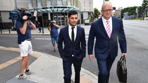 Simon Michael Bou-Samra (left) appeared in a Brisbane court today charged with possessing something used in commission of a crime. (Image: AAP)