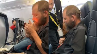 Man smoking on plane